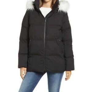 Sam Edelman Water Repellent Faux Fur Trim Parka Puffer Jacket Black Medium NWT